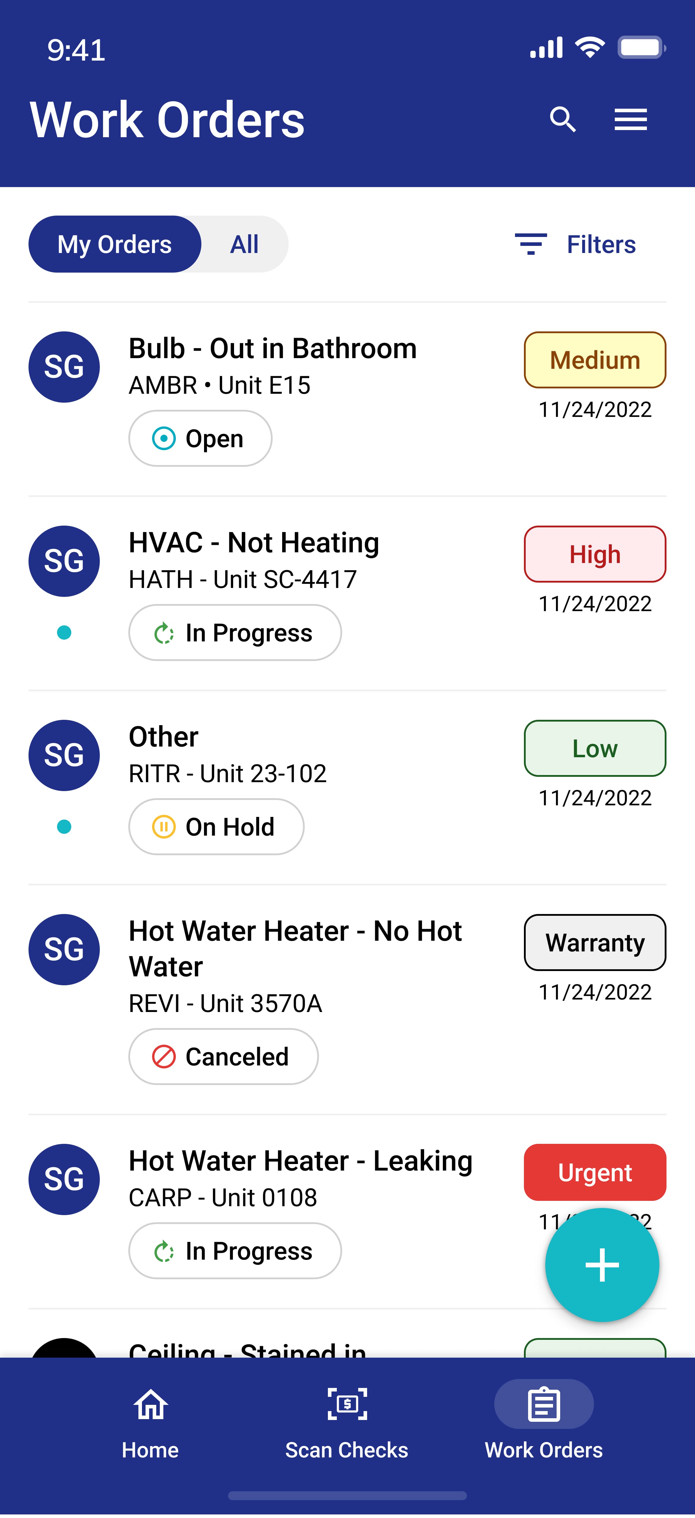 FortressHUB work orders list on an iPhone