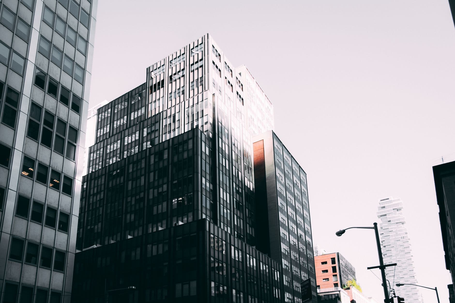 Modern downtown office towers in a commercial district