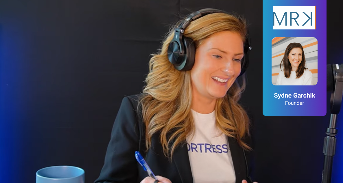 Kerri Davis recording a podcast featuring a headshot of Sydne Garchik